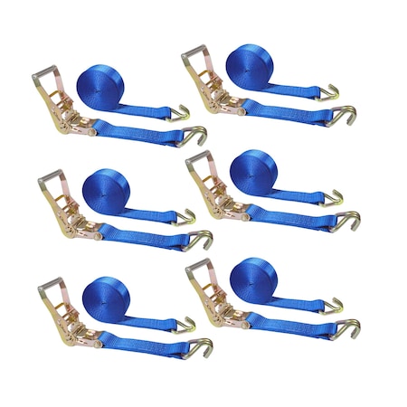 Tie 4 Safe 2" x 30' Ratchet Tie Downs w/ J Wire Hooks, WLL, 3,333 lbs., PK6 RT04C-530-W5-BU-6
